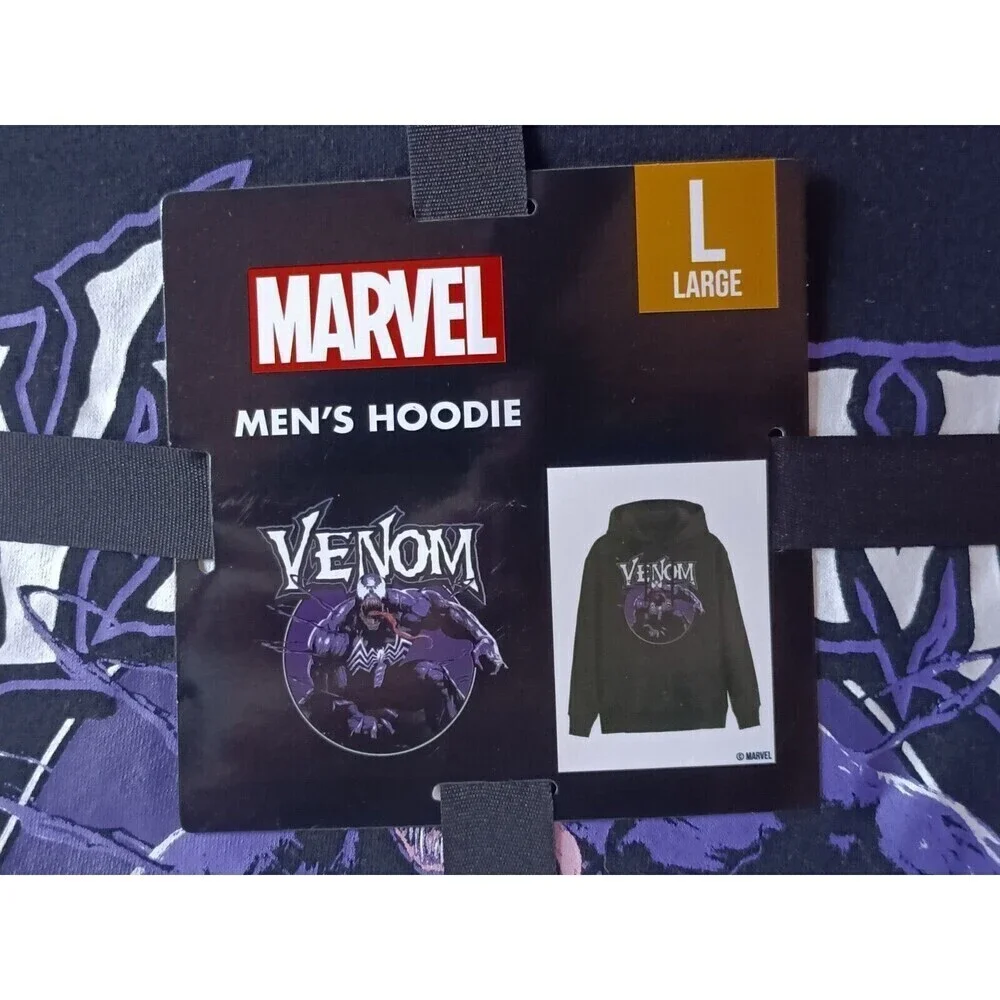 Venom Pullover Hoodie Men's Size Large Graphic Print Black Long Sleeve